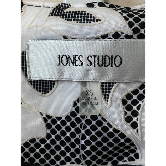 New Jones Studio Black White Floral Mid Length Embroidered Blazer Jacket Sz‎ XS - Picture 4 of 10